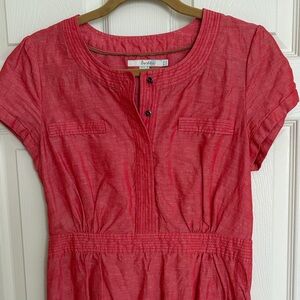 Boden Soft Red Short Sleeve Midi Dress Pintuck Cotton Linen 6L Long